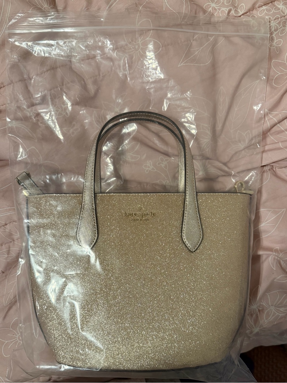kate spade glitter tote in champagne gold - Picture 6 of 6